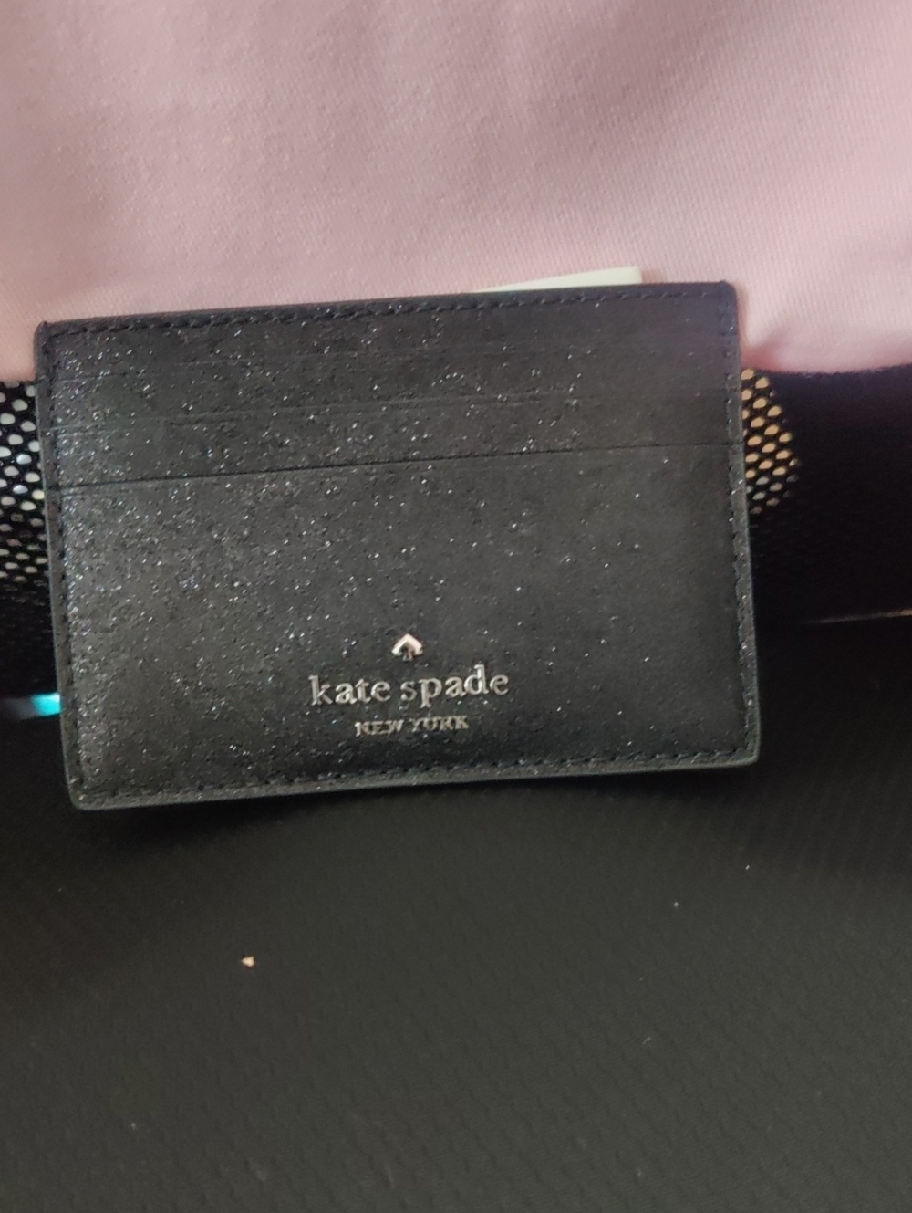Kate Spade Black Glitter Card Case • NWT • Slim Wallet • Rare Sparkle Finish